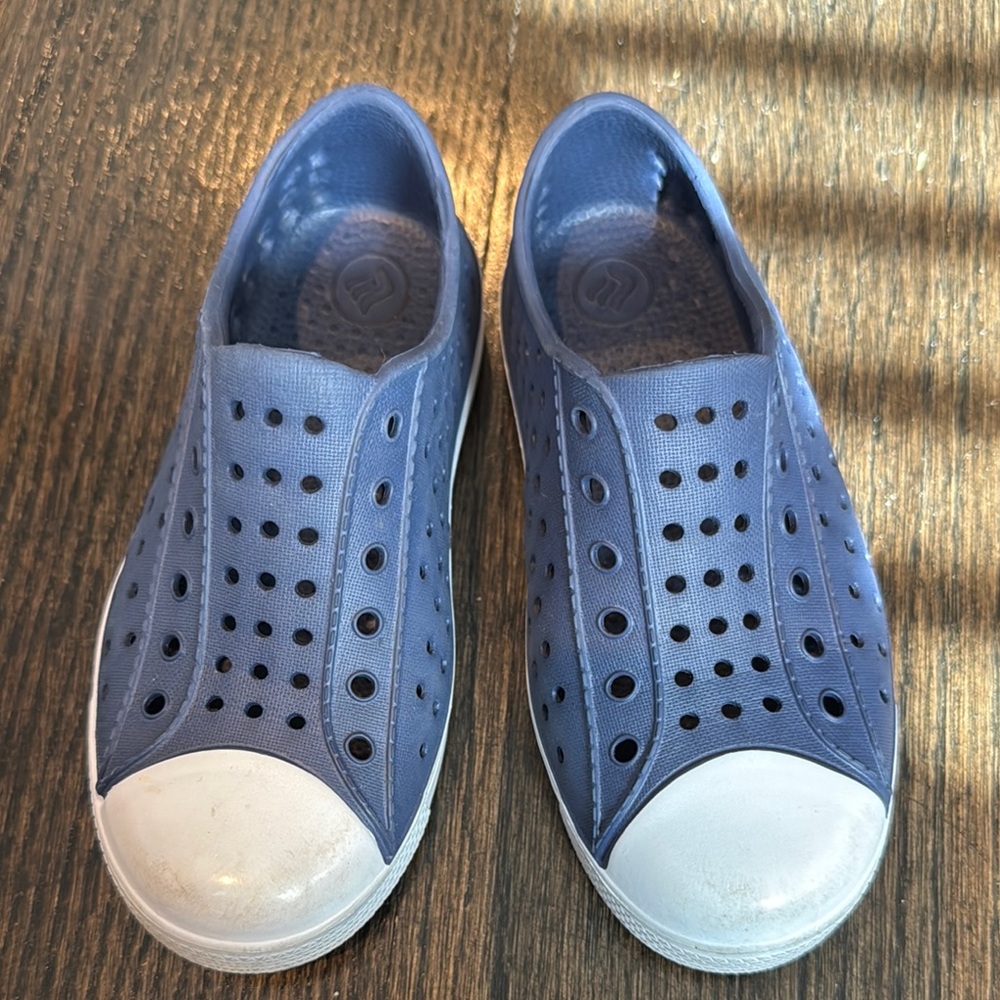 Blue Slip-On Sneakers with White Toe Cap